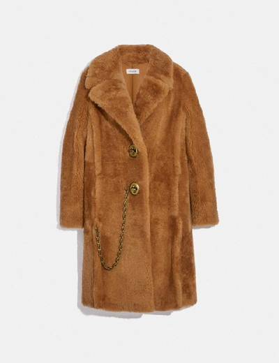 Shop Coach Long Shearling Coat In Caramel