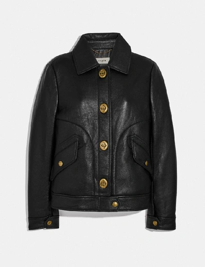 Shop Coach Bonded Leather Jacket - Women's In Black