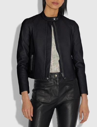 Shop Coach Leather Racer Jacket In Black