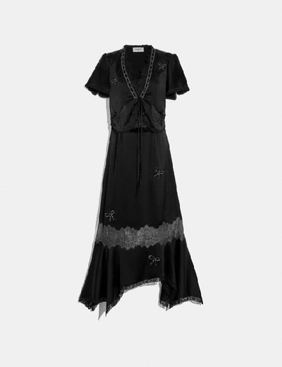 Shop Coach Lace Trim Dress In Black