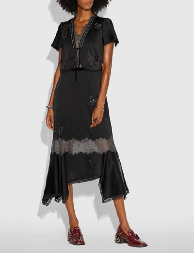 Shop Coach Lace Trim Dress In Black