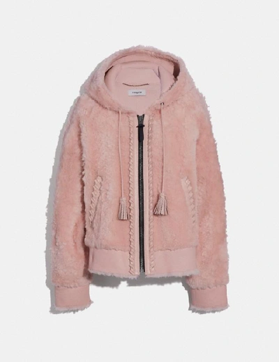 Shop Coach Shearling Hoodie - Women's In Pink