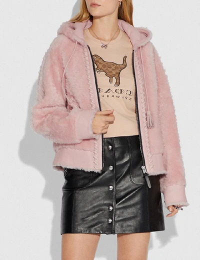 Shop Coach Shearling Hoodie - Women's In Pink