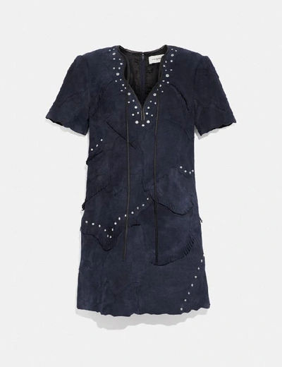 Shop Coach Pieced Suede Dress - Women's In Navy