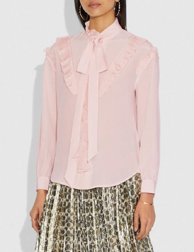Shop Coach Long Sleeve Glam Rock Prairie Top With Ruffles - Women's In Blush
