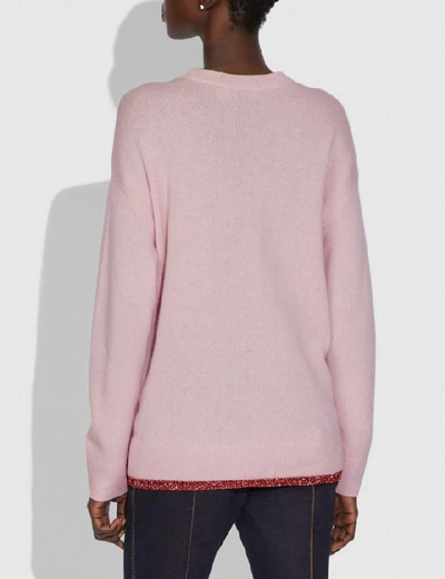 Shop Coach Rexy Crew Neck Intarsia Sweater - Women's In Pink Multi