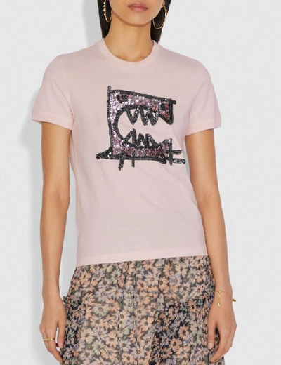 Shop Coach Rexy By Guang Yu Short Sleeve T-shirt In Blush Pink