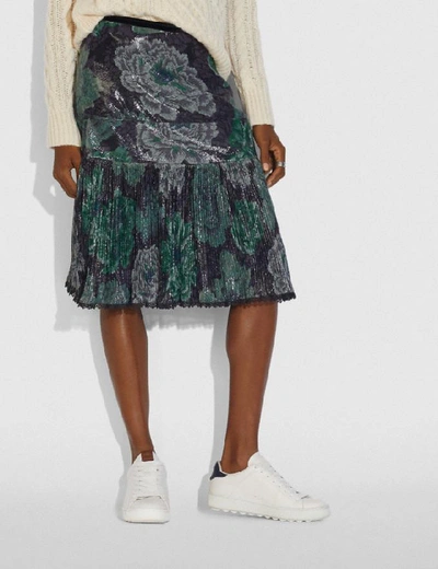 Shop Coach Pleated Skirt With Kaffe Fassett Print - Women's In Grey/green