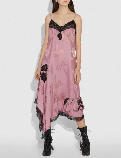 Shop Coach Palm Tree Print Jacquard Slip Dress - Women's In Pink