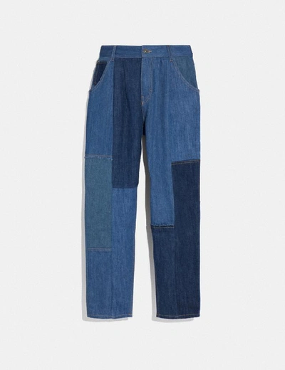 Shop Coach Denim Patchwork Pleated Trousers In Blue