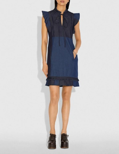Shop Coach Denim Patchwork Dress With Broderie Anglaise - Women's