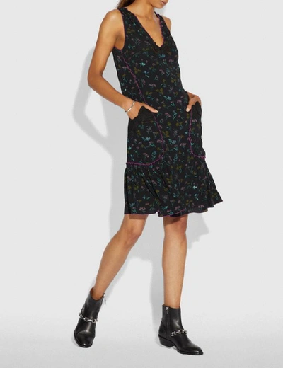 Shop Coach Wildflower Print Bow Dress - Women's In Black Multi