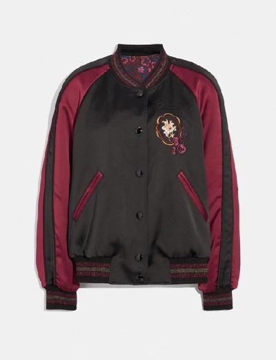 Shop Coach Reversible Varsity Jacket In Color<lsn_delimiter>black/wine