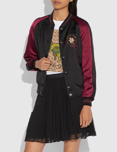 Shop Coach Reversible Varsity Jacket In Color<lsn_delimiter>black/wine