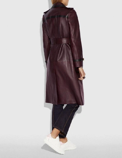 Shop Coach Western Leather Trench Coat - Women's In Mahogany