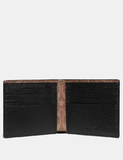 Shop Coach Double Billfold Wallet With Signature Canvas Blocking - Men's In Black/khaki