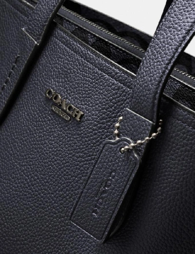 Shop Coach Charlie Brief With Signature Canvas Blocking In Midnight Navy/charcoal/black Copper