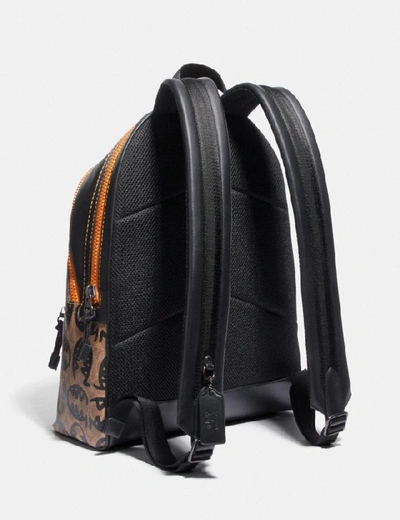 Shop Coach Academy Backpack In Signature Canvas With Rexy By Guang Yu In Khaki/black Copper