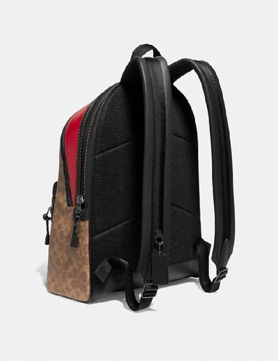 Shop Coach Academy Backpack In Signature Canvas With Rexy By Sui Jianguo - Men's In Khaki/black Copper