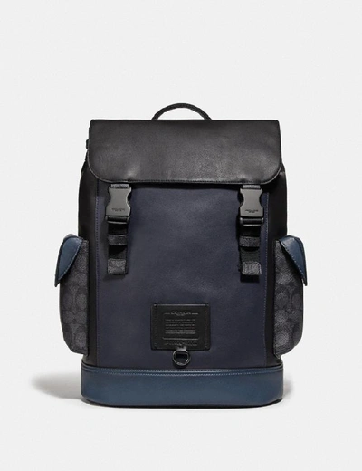 Shop Coach Rivington Backpack With Signature Canvas Blocking - Men's In Midnight Navy/charcoal/black Copper