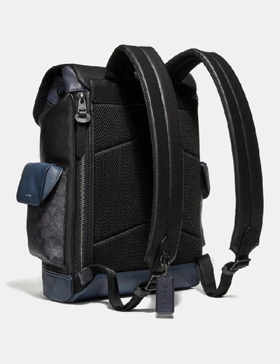 Shop Coach Rivington Backpack With Signature Canvas Blocking - Men's In Midnight Navy/charcoal/black Copper