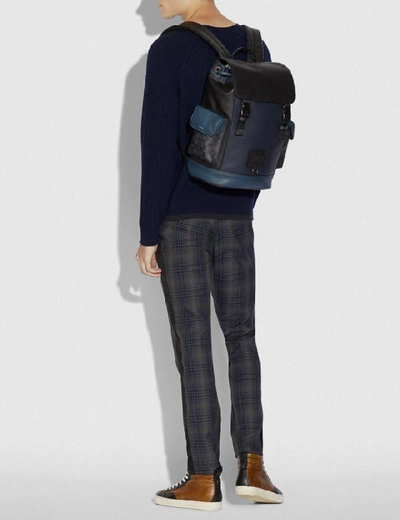 Shop Coach Rivington Backpack With Signature Canvas Blocking - Men's In Midnight Navy/charcoal/black Copper