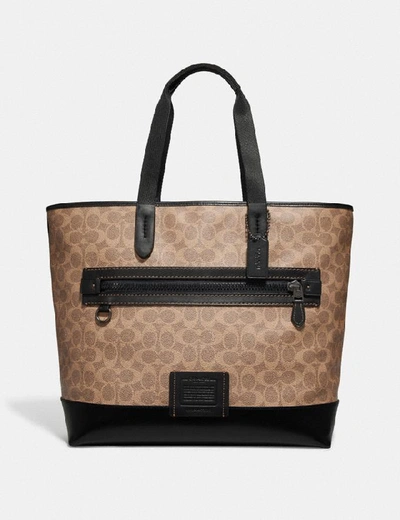 Shop Coach Academy Tote In Signature Canvas - Men's In Khaki/black Copper