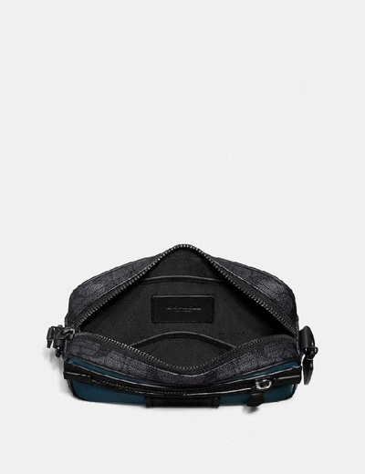 Shop Coach Academy Crossbody With Signature Canvas Blocking In Color<lsn_delimiter>black Copper/midnight Navy/charcoal