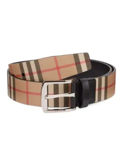 Shop Burberry London Check Leather Belt In Archive Beige