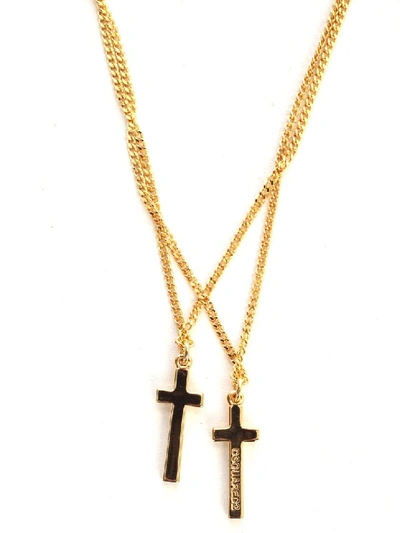 Shop Dsquared2 Double Metallic Cross Jesus Necklace In Gold