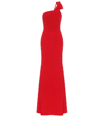 Shop Roland Mouret Gosford One-shoulder Wool-crêpe Gown In Red