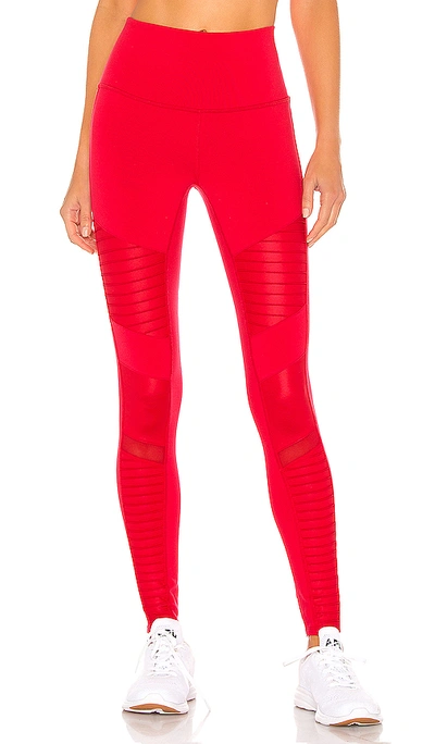 Shop Alo Yoga High Waist Moto Legging In Scarlet & Scarlet Glossy