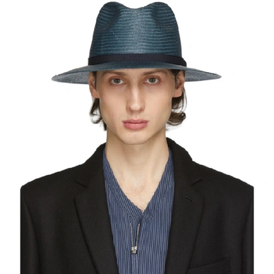 Shop Giorgio Armani Blue Straw Hat In Steel Blue