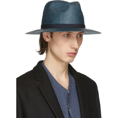 Shop Giorgio Armani Blue Straw Hat In Steel Blue