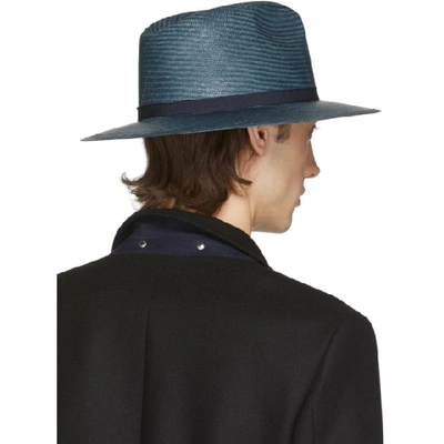 Shop Giorgio Armani Blue Straw Hat In Steel Blue