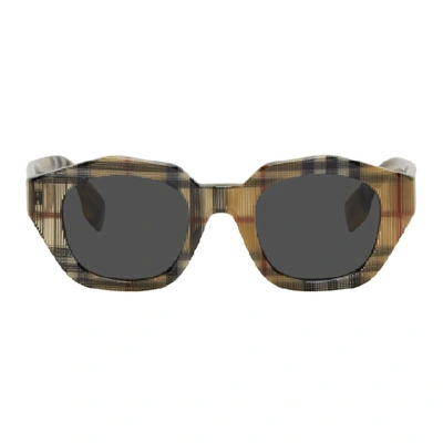 Shop Burberry Multicolor Vintage Check Geometric Frame Sunglasses In 377887 Vinc