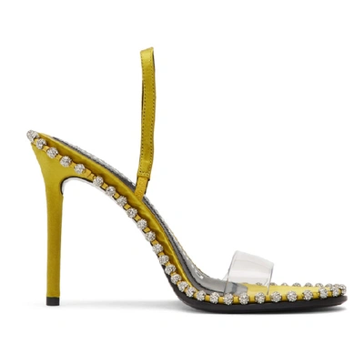 Shop Alexander Wang Yellow Satin Nova Crystal Sandals In Chartreuse