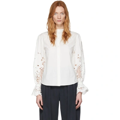 Shop See By Chloé See By Chloe White Poplin Floral Embroidery Blouse In 101 White