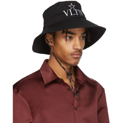 Shop Valentino Black  Garavani Vltn Star Bucket Hat In 0ni Nero/bi