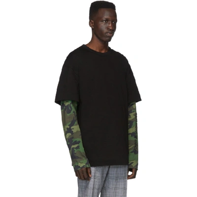 Shop Juunj Juun.j Black Camo Layered Long Sleeve T-shirt In 5 Black