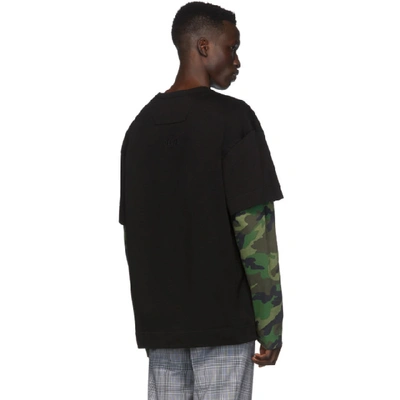 Shop Juunj Juun.j Black Camo Layered Long Sleeve T-shirt In 5 Black