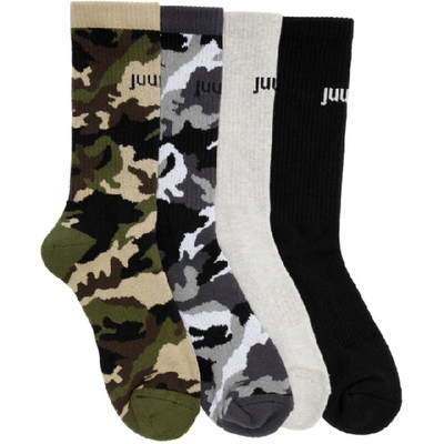 Shop Juunj Juun.j Four-pack Camo And Colorblock Socks In 5 Black