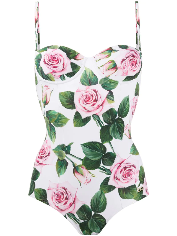 Dolce & Gabbana Floral Print Swimsuit In White | ModeSens
