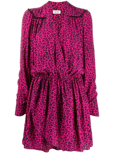 Shop Zadig & Voltaire Reveal Leopard Print Shirt Dress In Pink