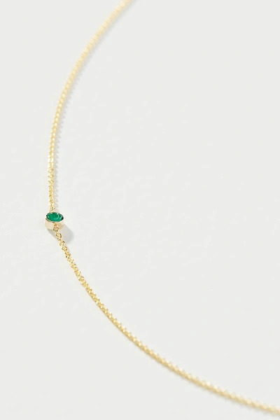 Shop Maya Brenner 14k Yellow Gold Asymmetrical Birthstone Necklace In Green