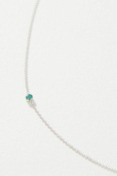 Maya Brenner 14k White Gold Asymmetrical Birthstone Necklace In Green