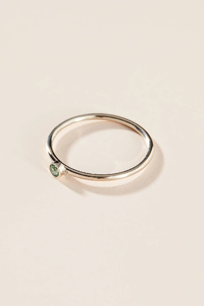 Maya Brenner 14k White Gold Birthstone Ring In Green