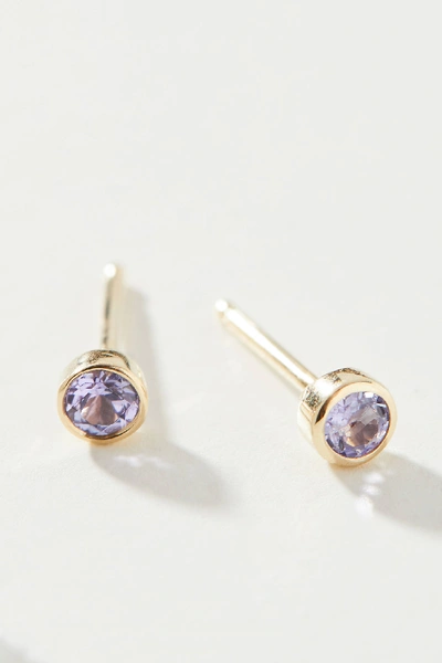 Shop Maya Brenner 14k Yellow Gold Birthstone Post Earrings In Blue