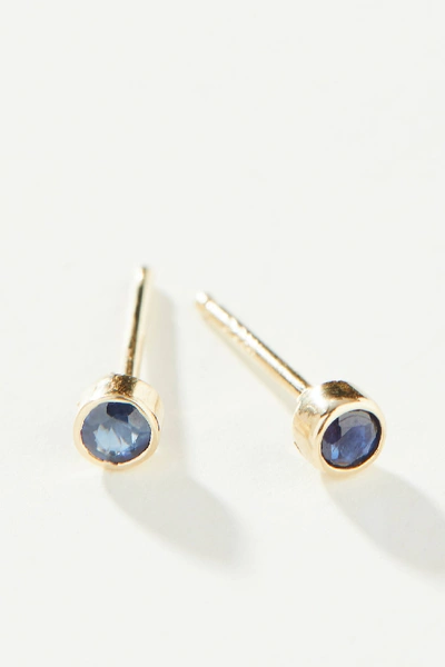 Shop Maya Brenner 14k Yellow Gold Birthstone Post Earrings In Blue