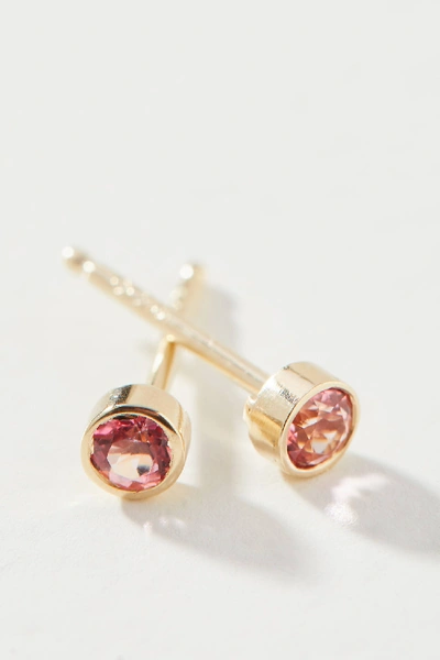 Shop Maya Brenner 14k Yellow Gold Birthstone Post Earrings In Pink